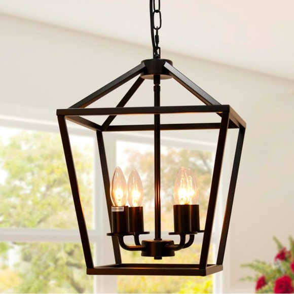 4-Light Lantern Pendant Light, BLACK - Picture 1 of 8